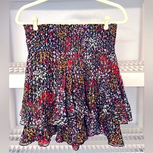 A.L.C. Silk Knee Length Skirt Floral‎ Ruffled Accents Elasticized Waist Size 6